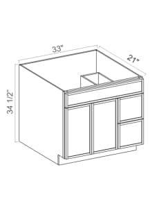 Slim Dove White - Vanity Sink Base - 33"W x 34 1/2" x 21"D - 1 False Front,1D, 2 Right DRW
