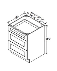 Navy Blue - Drawer Base Cabinet - 12"W x 34-1/2"H x 24"D - 3DRW