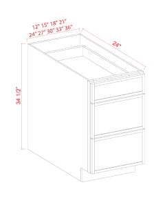 Slim Aston Green - Drawer Base Cabinet - 12"W x 34-1/2"H x 24"D - 3DRW