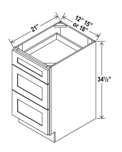 Shaker Espresso - Vanity Drawer Base - 12"W X 21"D X 34-1/2"H With 3 Drawer