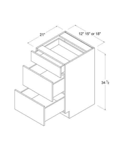Matte Ivory - Vanity Drawer Base Cabinet - 12"W X 34 1/2"H X 21"D - 3 Drawers