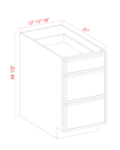 Vanity Drawer Base Cabinet - 12"W x 34 1/2"H x 21"D - 3 DRW