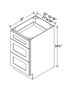Double Dove White - Vanity Drawer Base Cabinet - 12"W x 34 1/2"H x 21"D - 3 DRW
