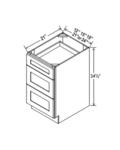 Slim Dove White - Vanity Drawer Base Cabinet - 21"W x 34 1/2"H x 21"D - 3 DRW