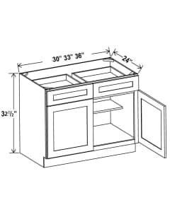 Floral Grey - ADA Base Cabinet - 30"W x 32-1/2"H x 24"D - 2D, 2Drw, 1S