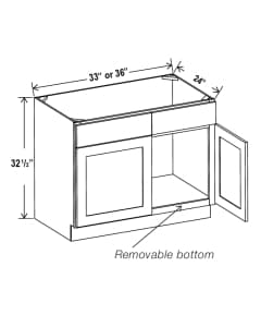 Floral Grey - ADA Removable Vanity Sink Base Cabinet - 33"W x 32 1/2"H x 21"D - 2 False slab Drawers