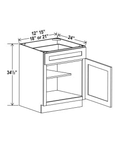 Shaker White - Base Cabinet Single Door-12"W X 24"D X 34-1/2"H With 1 Door, Drawer And Shelf