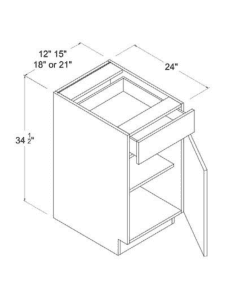 Matte Ivory - Base Cabinet - 12"W - 34 1/2"H X 24"D - 1 Door - 1 Drawer - 1 Shelf