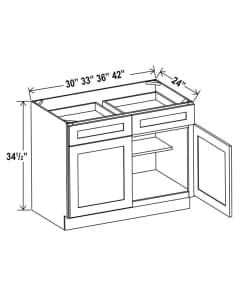 Shaker Gray - Base Cabinet Double Door - 30"W X 24"D X 34-1/2"H With 2 Door, 2 Drawer And 1 Shelf