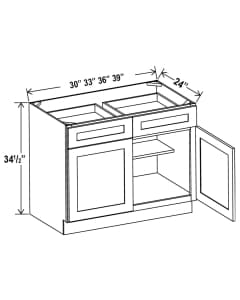 Floral Grey - Base Cabinet - 39"W x 34-1/2"H x 24"D - 2D, 2Drw, 1S