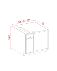 Slim Aston Green - Blind Base Corner Cabinet - 33"W x 34-1/2"H x 24"D -1D, 1Drw, 1S *Install range 37" min., 40" max; Specify Left-hinge or Right Hinge assembly