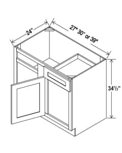 Shaker Gray - Blind Base Corner Cabinet - 33"W X 24"D X 34-1/2"H With 1 Door, Drawer And Shelf - Install Range 36" - 39"