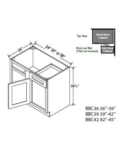 Navy Blue - Blind Base Corner Cabinet - 33"W x 34-1/2"H x 24"D -1D, 1Drw, 1S *Install range 37" min., 40" max; Specify Left-hinge or Right Hinge assembly