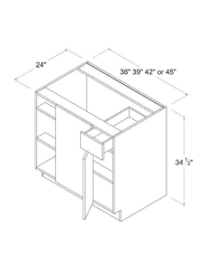High Gloss Grey - Base Blind Corner Cabinet - 36"W X 34 1/2"H X 24"D - 1 Door - 1 Drawer - 1 Shelf