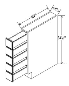 Shaker White - Base Spice Drawer: 6"W X 24"D X 34-1/2"H- 5 Drawers