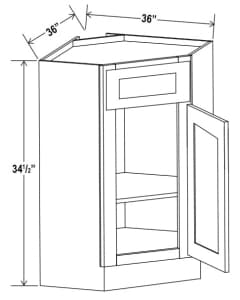 Shaker Gray - Corner Sink Base Cabinet - 36"W X 24"D X 34-1/2"H With 1 Door And 1 Dummy Drawers