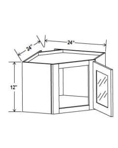 Navy Blue - Wall Diagonal Glass Door Corner Cabinet - 24"W x 12"H x 12"D - 1D -2S
