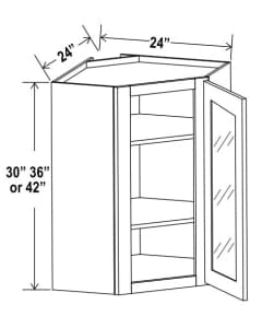 Shaker Espresso - Diagonal Corner Wall Glass Door - 24"W X 30"H X 12"D With 1 Door And 2 Shelf *Clear Glass Included
