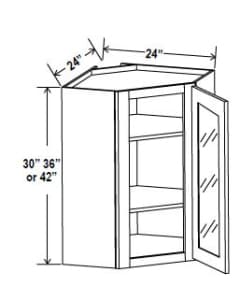 Navy Blue - Wall Diagonal Glass Door Corner Cabinet - 24"W x 30"H x 12"D - 1D -2S