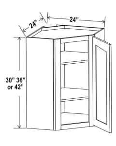 Shaker White - Wall Diagonal Corner Cabinet - 24"W X 30"H X 12"D With 1 Door And 2 Shelf