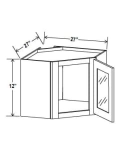 Navy Blue - Wall Diagonal Glass Door Corner Cabinet - 27"W x 12"H x 12"D x 1D -3S