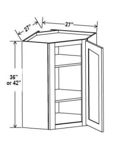Navy Blue - Wall Diagonal Corner Cabinet - 27"W x 36"H x 12"D - 1D -3S