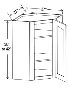Shaker Gray - Wall Diagonal Corner Cabinet - 27"W X 42"H X 15"D With 1 Door And 2 Shelf