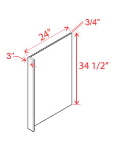 Dishwasher Return Panel w/3"W Filler - 24"W X 34-1/2"H X 1/2"D