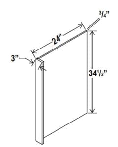 Floral White - Dishwasher Return Panel W/3"W Filler - 24"W X 34-1/2"H X 1/2"D - Edges Are Not Finished.