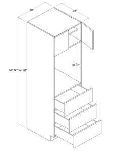 Matte Ivory - Single Oven Pantry - 30"W X 84"H X 24"D - 2 Doors - 3 Drawers