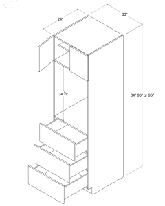 Matte Ivory - Single Oven Pantry - 33"W X 84"H X 24"D - 2 Doors - 3 Drawers