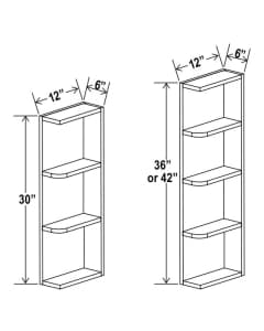 Shaker White - Open End Shelf - 6"W X 30"H X 12"D With 3 Shelf