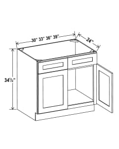 Floral Grey - Sink Base Cabinet - 39"W x 34-1/2"H x 24"D - 4 False Drawer