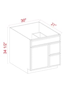 Vanity Sink Base - 30"W x 34 1/2" x 21"D - 1 False Front,1D, 2 Right DRW