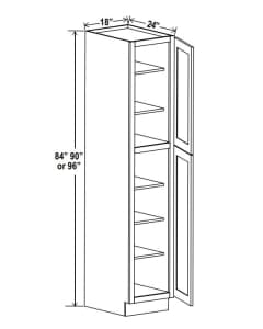 Floral White - 18"W Utility Pantry Cabinets - 18"W X 84"H X 24"D - Two Doors , Two Adjustable Top Shelves, Three Bottom Shelves. Note : Roll Out Shelf Kits Available.