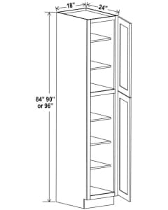 Shaker Gray - Utility Pantry - 18"W X 24"D X 84"H. Two Adjustable Top Shelves, Three Bottom Shelves. Note: Roll Out Shelf Kits Available.