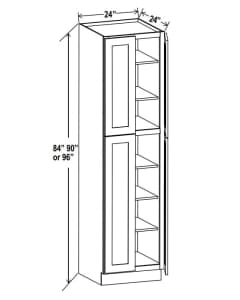 Floral White - 24"W Utility Pantry Cabinets - 24"W X 84"H X 24"D - Four Doors , Two Adjustable Top Shelves, Three Bottom Shelves. Note : Roll Out Shelf Kits Available.