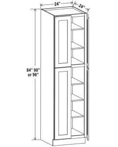 Wall Pantry - 24"W X 84"H X 24"D - 4D, 5S, Shaker 4D, Slab 2D, Box Bb-U248424 Regular For Shaker Door Set ,Box Bb-U248424F For Slab Door Set.