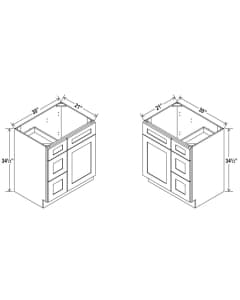 Shaker White - Vanity Combo - 30"Wx21"Dx34-1/2"H 1 door, 3 Drawers on Left