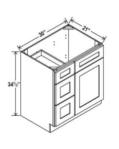 Navy Blue - Vanity Sink Base - 30"W x 34 1/2" x 21"D - 1D, 3 Left DRW