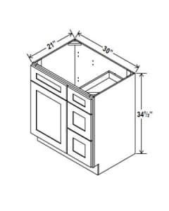Navy Blue - Vanity Sink Base - 30"W x 34 1/2" x 21"D - 1D, 3 Right DRW