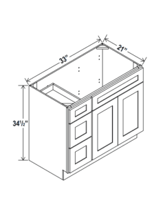Shaker Gray - Vanity Sink Base - 33"W x 34 1/2" x 21"D - 1D, 3 Left DRW