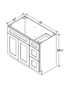 Double Dove White - Vanity Sink Base - 33"W x 34 1/2" x 21"D - 1D, 3 Right DRW