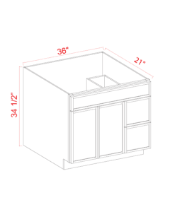 Vanity Sink Base - 36"W x 34 1/2" x 21"D - 1 False Front,2D, 2 Left DRW