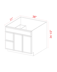 Slim Aston Green - Vanity Sink Base - 36"W x 34 1/2" x 21"D - 1 False Front,2D, 2 Right DRW