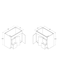 Matte Ivory - Combo Vanity with 2 Drawers on Left - 36"W X 34 1/2"H X 21"D - 2 Doors - 1 Long False Drawer Face - Two Drawers on Left-Side