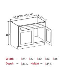Double Dove White - Vanity Sink Base Cabinet - 33"W x 34 1/2"H x 21"D