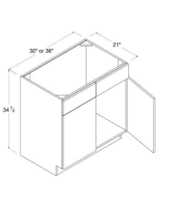 High Gloss Grey - Vanity Sink Base - 30" X 34 1/2"H X 21"D - 2 Doors - 2 False Drawer Faces