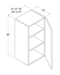 Matte Ivory - Wall Cabinet - 9"W X 30"H X 12"D - 1 Doors - 2 Shelves