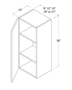 Matte Ivory - Wall Cabinet - 9"W X 36"H X 12"D - 1 Doors - 2 Shelves